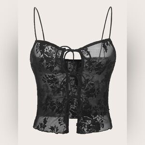 Chic Black Floral Lace Corset Top